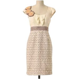 Anthropologie Floreat Babergh Cream Tapestry Rosette Floral Sheath Mini Dress  4